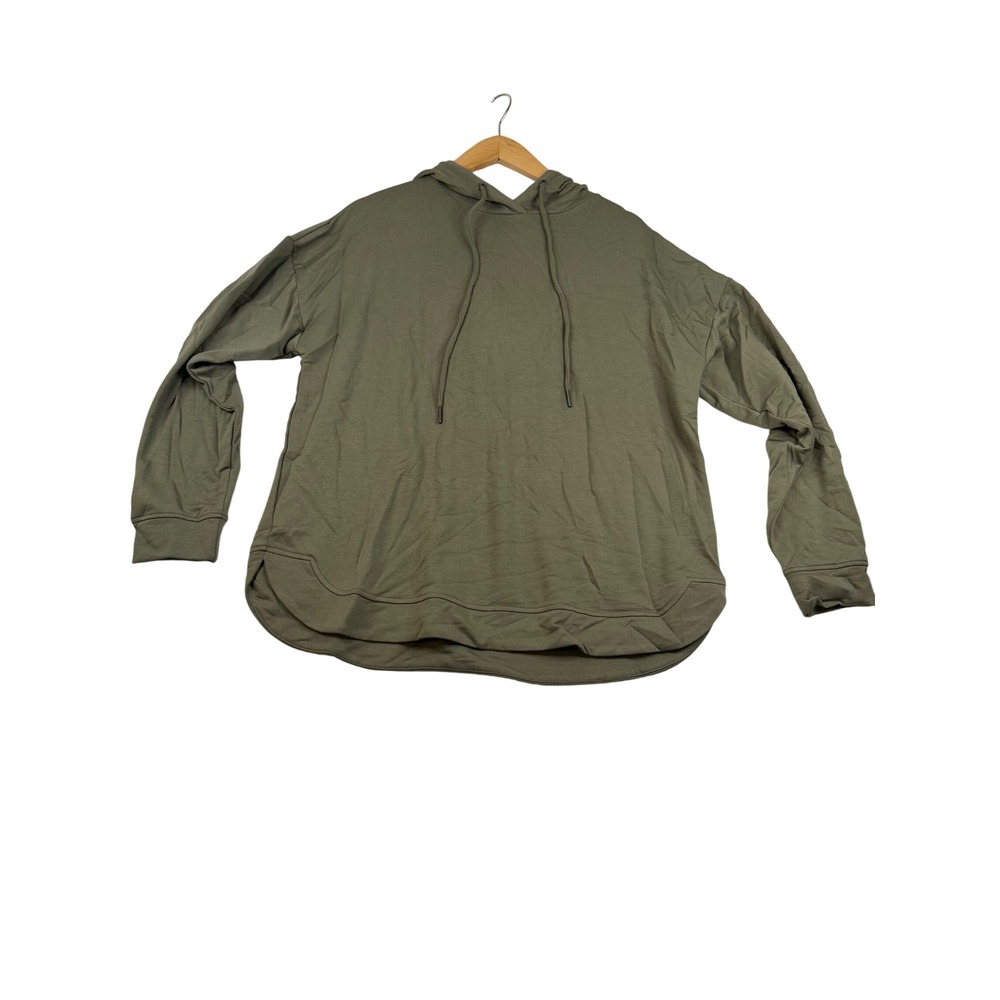 Max & Mia Womens Olive Green Modal Blend Relaxed Hoodie Curved Hem Size L
